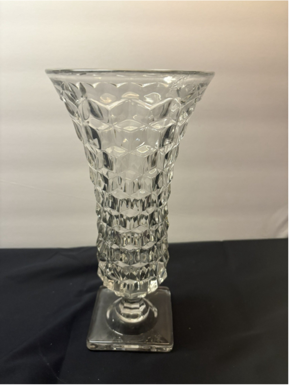 Square Footed Flower Vase American Clear (Stem 2056) by Fostoria 9 3/4 in